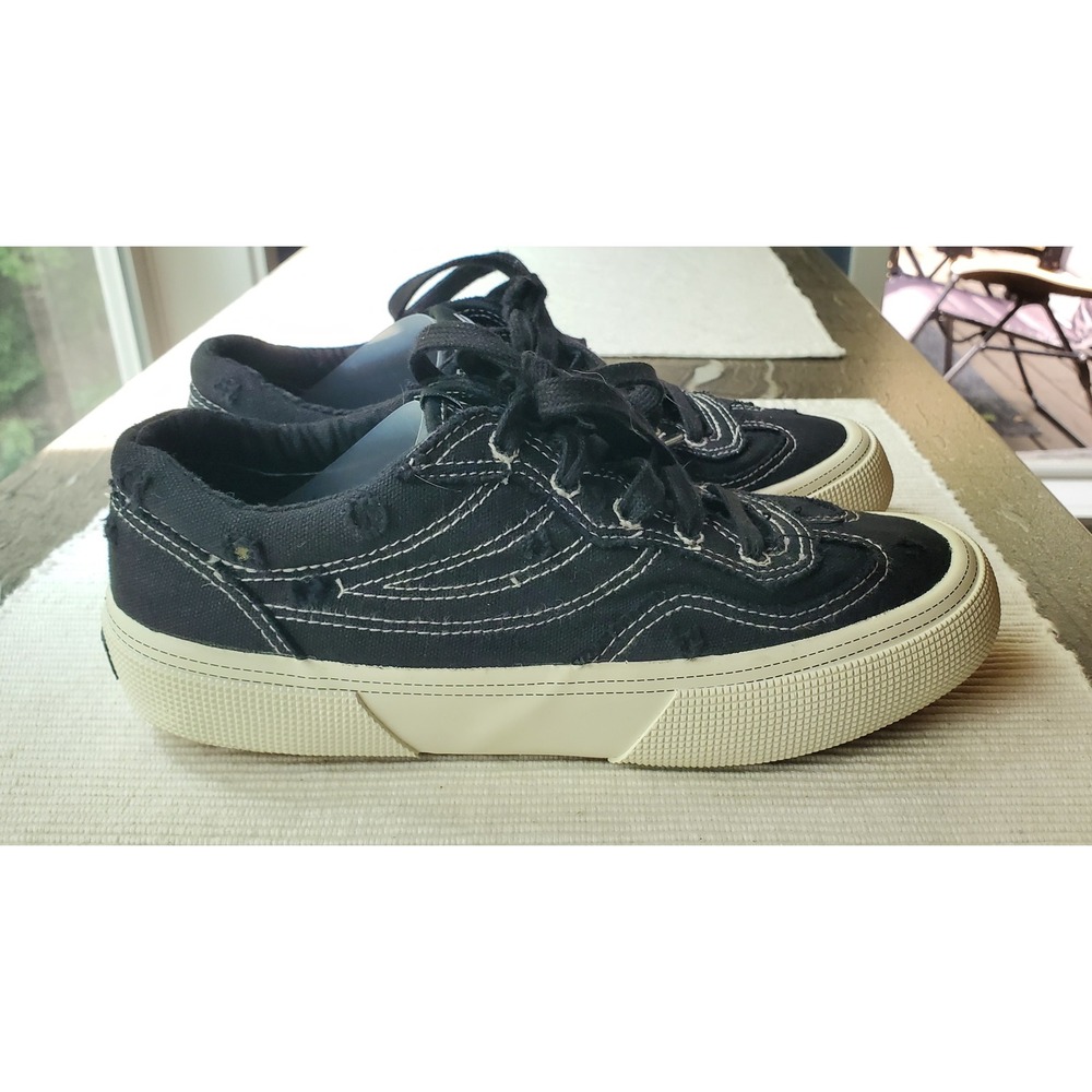 Superga 2841 Revolley Distressed Stone Washed Black Canvas Sneakers Womens 6 NEW